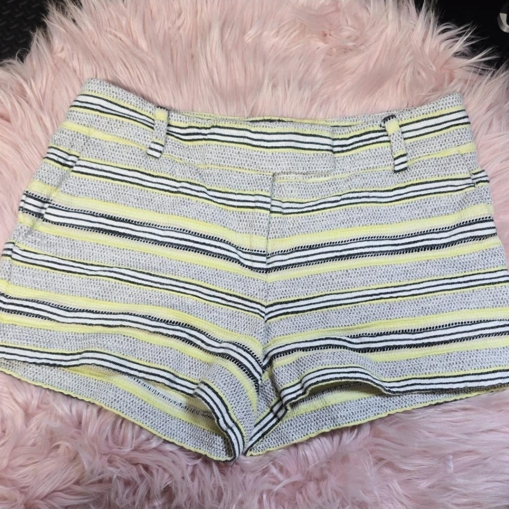 LOFT High Waist Yellow and White Striped Shorts